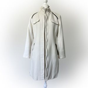 Vince Camuto size M light cream long wool coat with self-tie belt